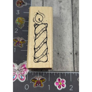 Hooks Lines Inkers Striped Candle 1993 Rubber‎ Stamp Wood #G27